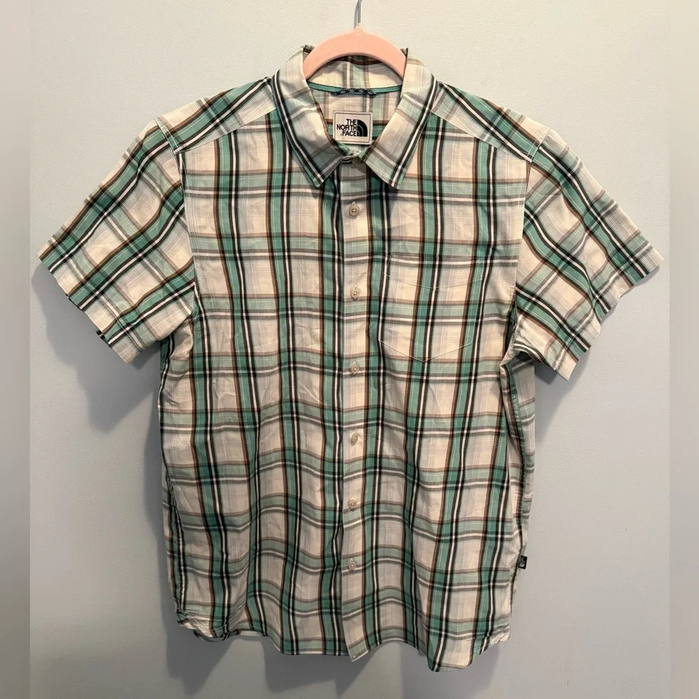 The North Face Men's Blue and White Plaid Shirt